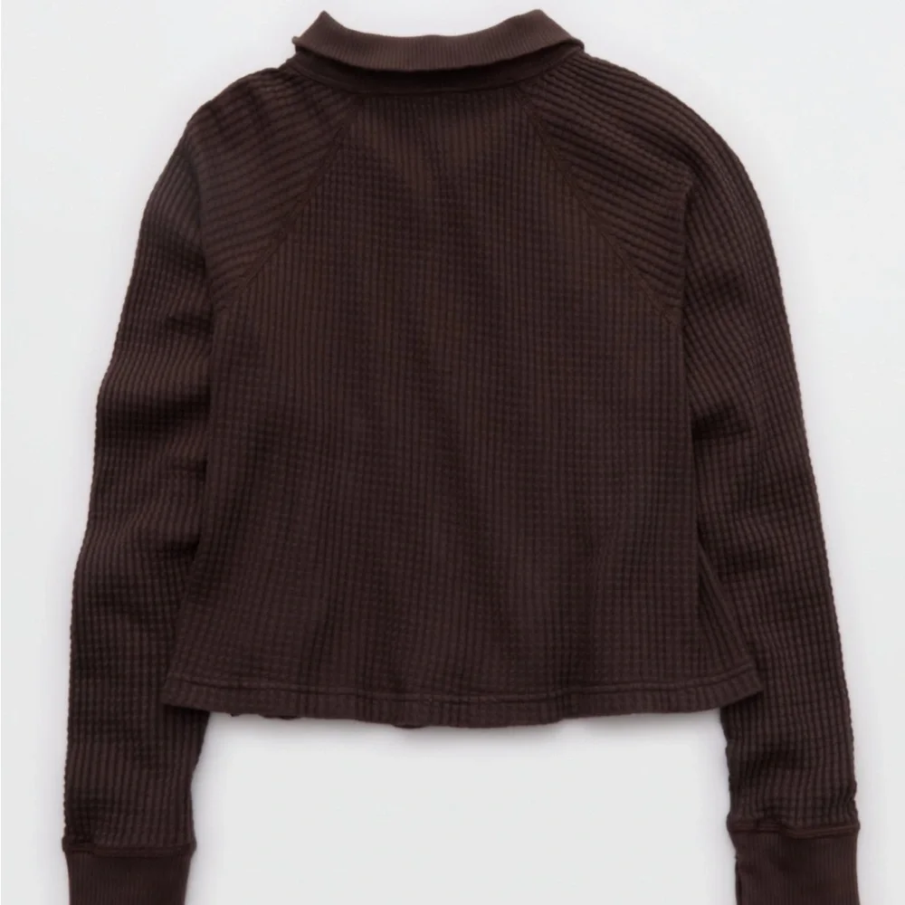 NWT Aerie Wow! Waffle Mockneck Henley Long Sleeve T-Shirt - Picture 4 of 9